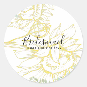Modern Sunflowers Greenery Sage Gold Wedding Classic Round Sticker
