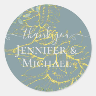 Modern Sunflowers Greenery Sage Gold Wedding Classic Round Sticker