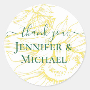 Modern Sunflowers Greenery Sage Gold Wedding Classic Round Sticker