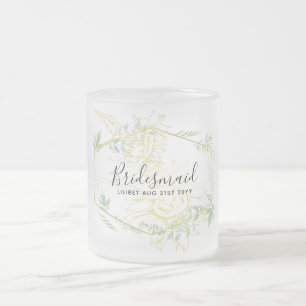 Modern Sunflowers Greenery Sage Gold Wedding Frosted Glass Coffee Mug