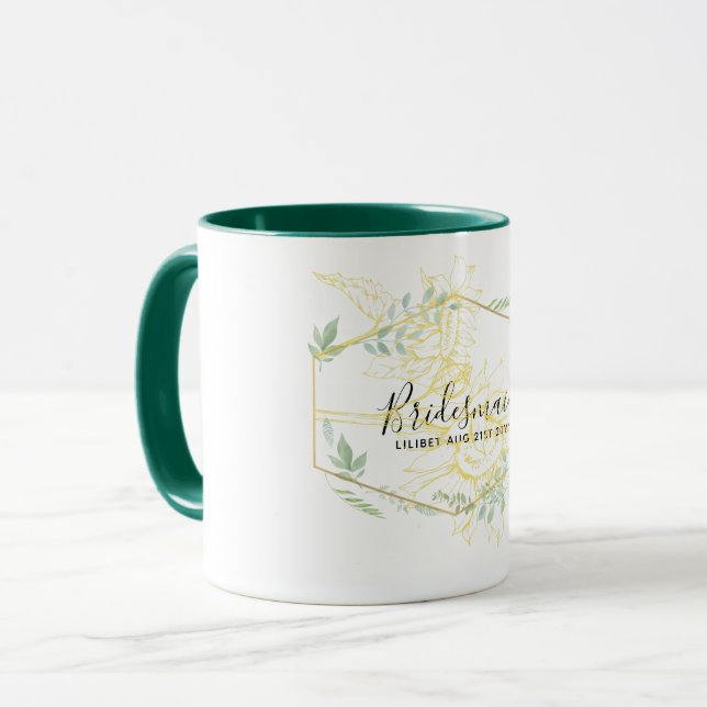 Modern Sunflowers Greenery Sage Gold Wedding Mug (Front Left)