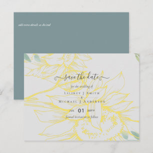 Modern Sunflowers Greenery Sage Gold Wedding Postcard
