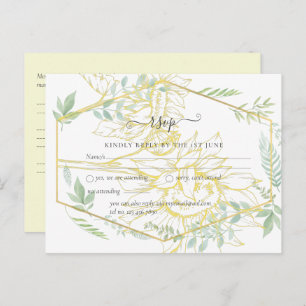 Modern Sunflowers Greenery Sage Gold Wedding Postcard