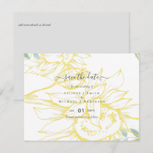 Modern Sunflowers Greenery Sage Gold Wedding Postcard