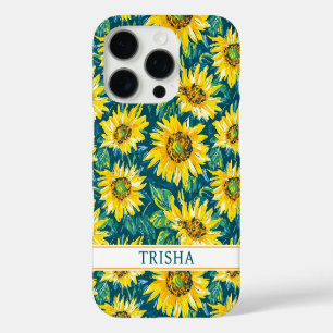 Modern Sunflowers Monogrammed iPhone 16 Pro Case