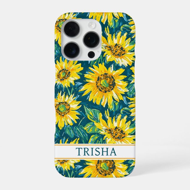 Modern Sunflowers Monogrammed iPhone Case (Back)