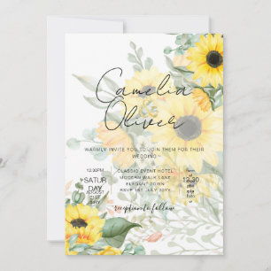 Modern Sunflowers Photo Wedding Invitation