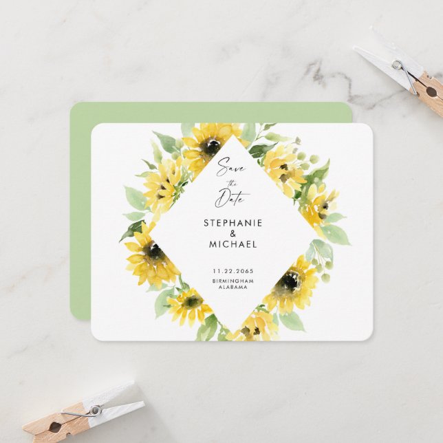 Modern Sunflowers Spray Wedding Save the Date  (Front/Back In Situ)