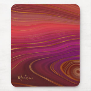 Modern Sunrise Agate Marble Pattern with Name Mouse Mat