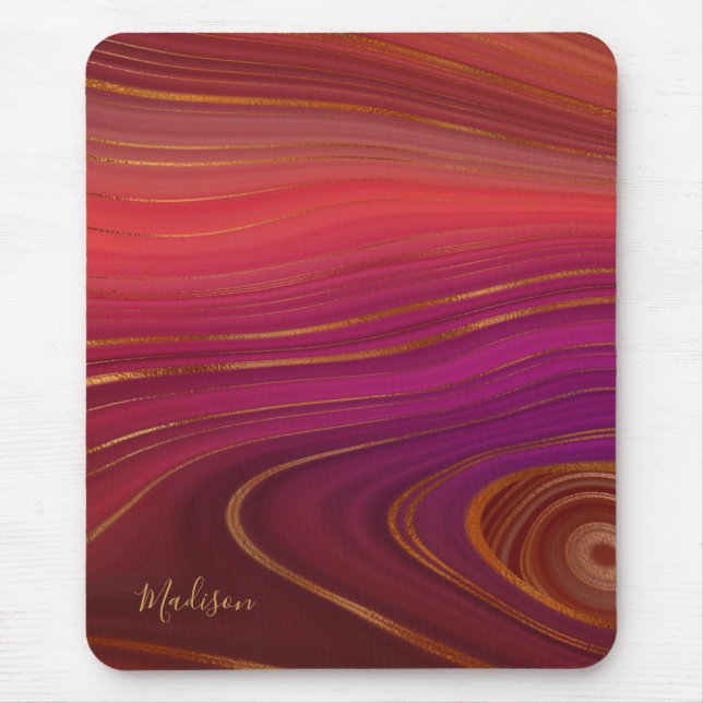 Modern Sunrise Agate Marble Pattern with Name Mouse Mat (Front)