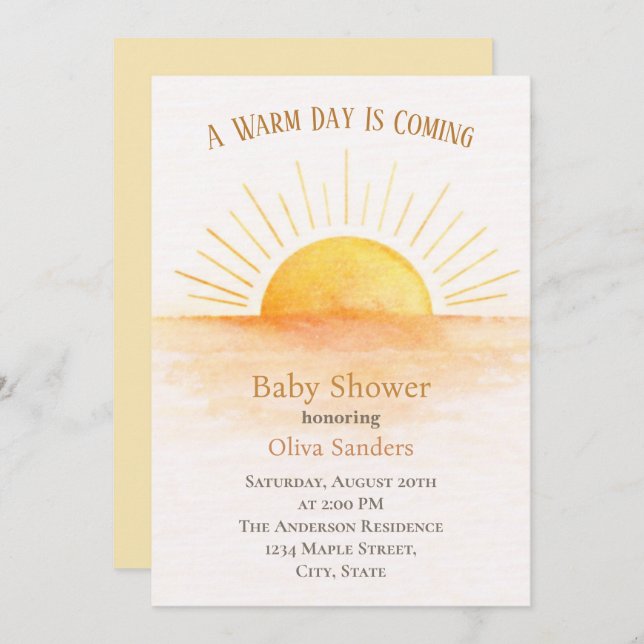 Modern Sunrise Baby Shower Invitation (Front/Back)