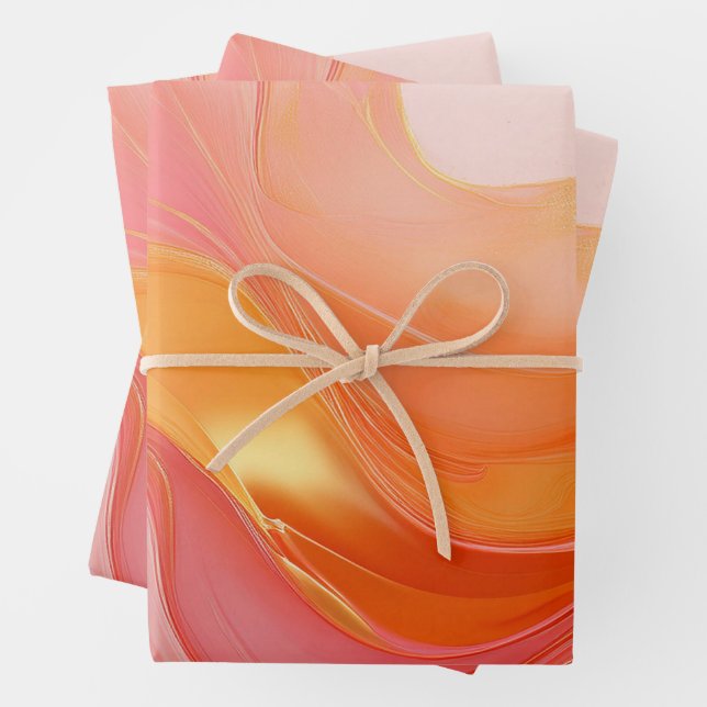 Modern Sunrise Orange, Pink and Gold- Wrapping Paper Sheet (In situ)