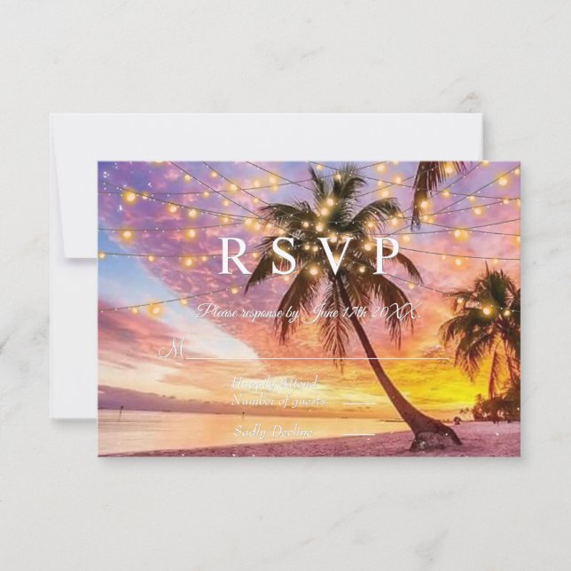 Modern Sunset Beach and Stars Summer Wedding RSVP Card (Front)