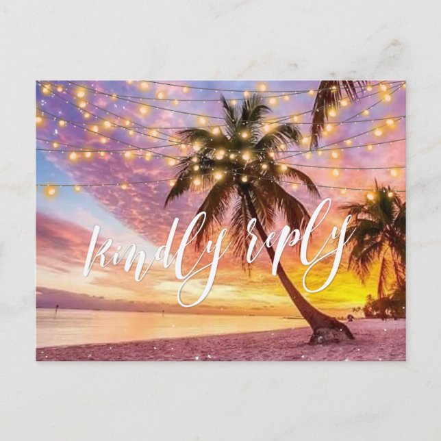 Modern Sunset Beach and Stars Summer Wedding RSVP Invitation Postcard (Front)