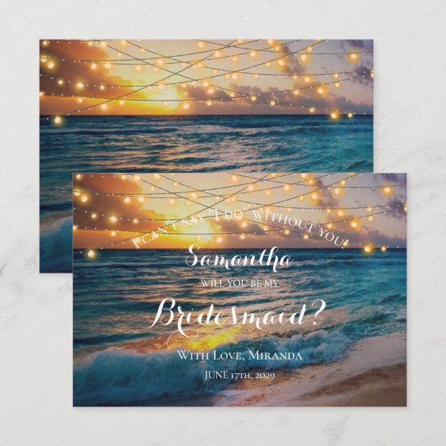 Modern Sunset Beach Lights Summer Bridesmaid Invitation (Front/Back)