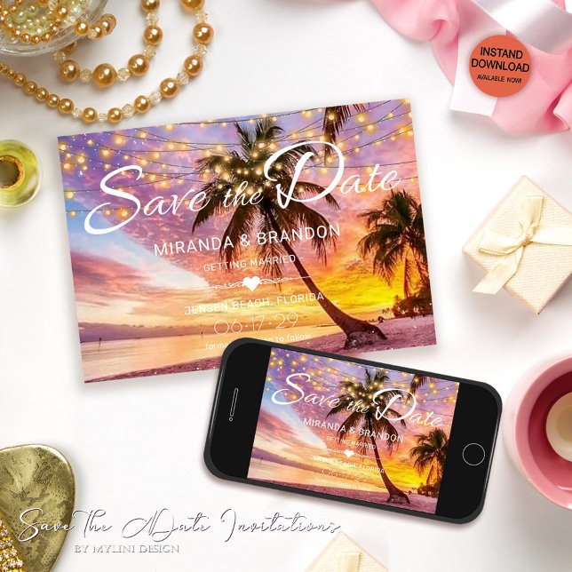 Modern Sunset Beach & Stars Save the Date Wedding Invitation (Creator Uploaded)
