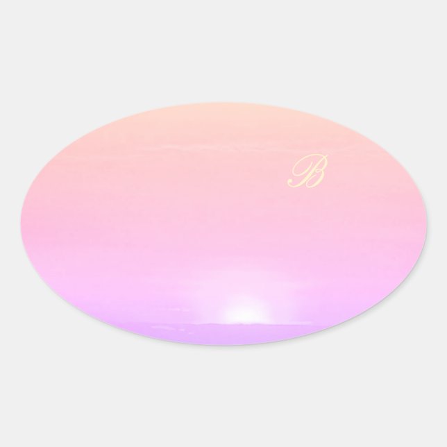 Modern Sunset Monogram Pink Purple Template Oval Sticker (Front)