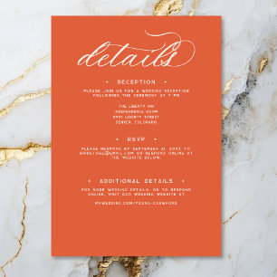 Modern Sunset Orange Script Minimal Wedding Detail Enclosure Card