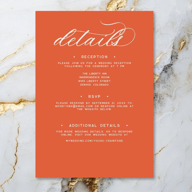 Modern Sunset Orange Script Minimal Wedding Detail Enclosure Card (Modern Sunset Orange Script Minimal Wedding Detail Enclosure Card)