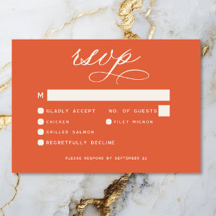 Modern Sunset Orange Script Minimal Wedding RSVP Card