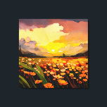 Modern Sunset Over Flower Field Watercolor Canvas Print<br><div class="desc">This welcoming design features a modern impressionist style watercolor of a beautiful sunset over a field of orange, red, and yellow flowers. Created by Simply Farmhouse Press.</div>
