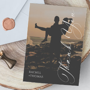 Modern Sunset Silhouette Wedding Thank You Card