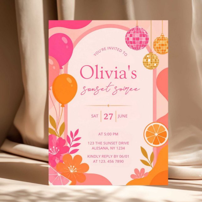 Modern Sunset Soirée Tequila Sunrise Invitation (sunset soiree invite, summer party invite, editable canva invite, retro summer invitation, tropical )