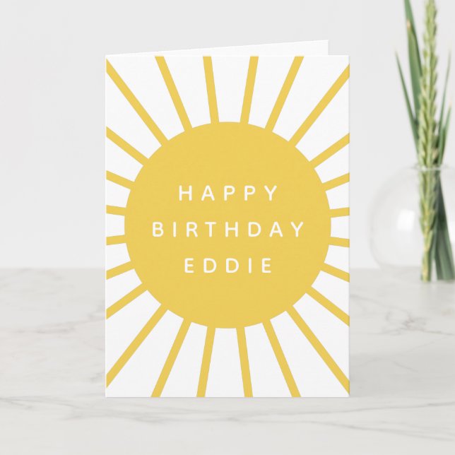 Modern Sunshine | Custom Name Happy Birthday Cute Card (Front)