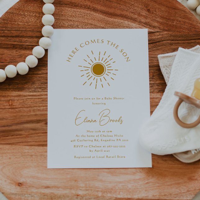 Modern Sunshine Here Comes The Son Baby Shower Invitation (Creator Uploaded)