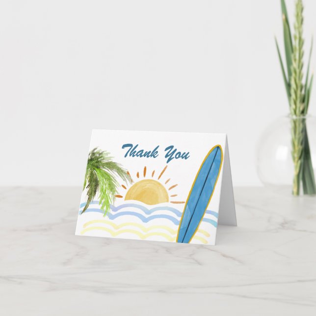 Modern Sunshine Tropical Surfing Baby Shower  Thank You Card (Front)