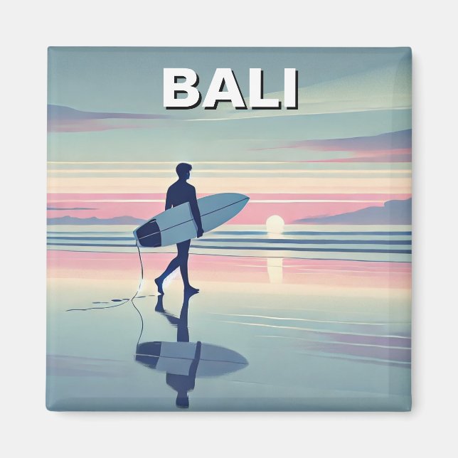 Modern Surfer Sunset Bali Indonesia Magnet (Front)