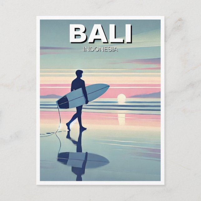 Modern Surfer Sunset Bali Indonesia Postcard (Front)