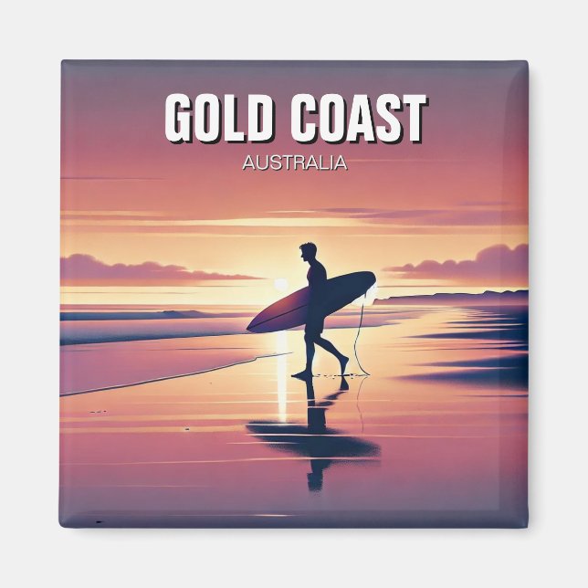 Modern Surfer Sunset Gold Coast Australia Magnet (Front)