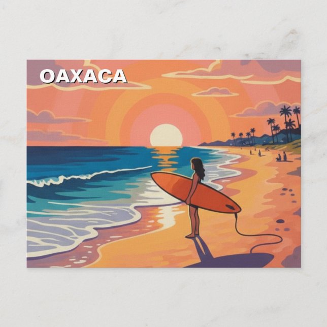 Modern Surfer Sunset Oaxaca Mexico Postcard (Front)