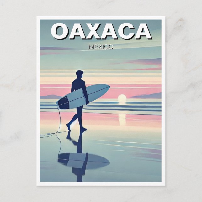 Modern Surfer Sunset Oaxaca Mexico Postcard (Front)