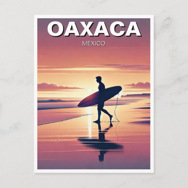 Modern Surfer Sunset Oaxaca Mexico Postcard (Front)