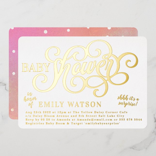 Modern Surprise Baby Shower Gold Pressed (Front/Back)