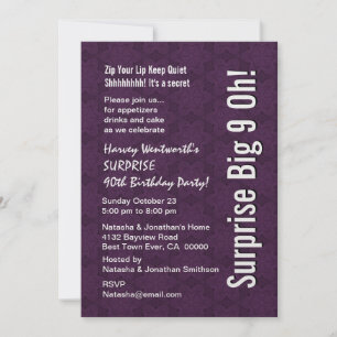 Modern Surprise Birthday Eggplant Purple Stars Invitation