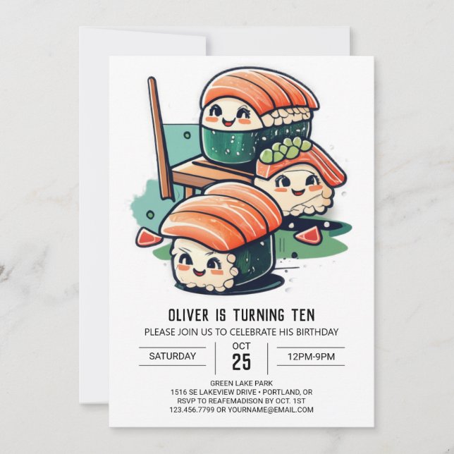 Modern Sushi Birthday Invitation (Front)