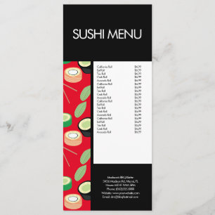 Modern Sushi Roll Asian Restaurant Pattern Red  Menu