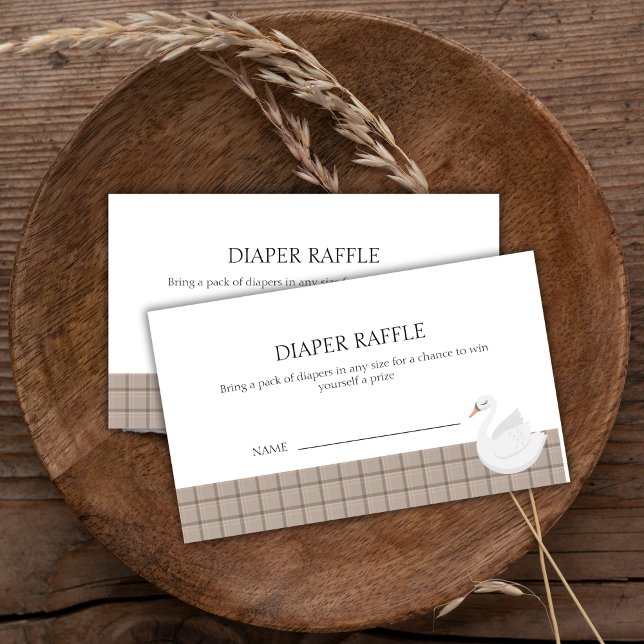 Modern Swan Gingham Diaper Raffle Baby Shower  Enclosure Card (Modern Swan Gingham Diaper Raffle Baby Shower Enclosure Card)