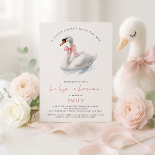Modern Swan Pink Bow Baby Shower Invitation