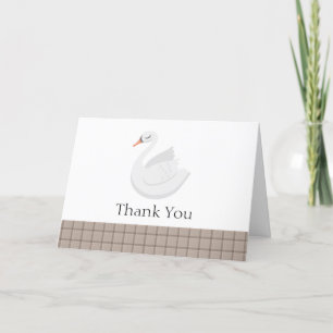 Modern Swan Plaid Gingham Boy Baby Shower  Thank You Card