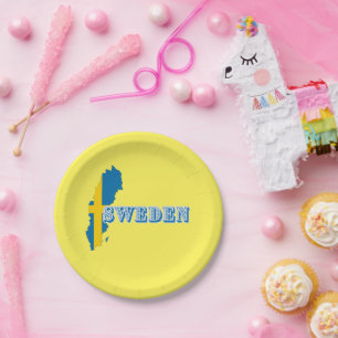 Modern sweden swedish Art Letter map Flag Souvenir Paper Plate