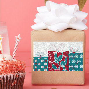 Modern Swedish Red Blue Holiday Wrapped Gifts  Rectangular Sticker