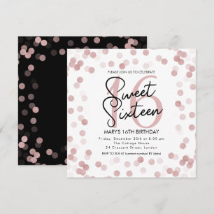 MODERN Sweet 16 Birthday Rose Gold Chic Glitter Invitation