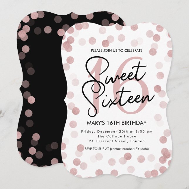MODERN Sweet 16 Birthday Rose Gold Chic Glitter Invitation (Front/Back)