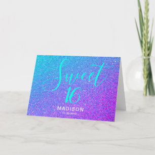 Modern Sweet 16 Birthday Teal Purple Glitter Name Card