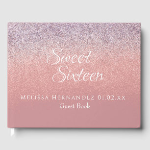 Modern Sweet 16 Blush Pink Glitter Ombré Birthday Guest Book