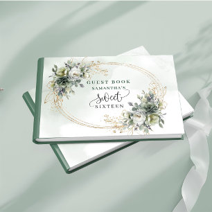 Modern Sweet 16 bohemian eucalyptus greenery gold Guest Book